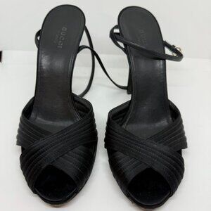 Gucci silk black criss-cross open-toed heels, made in Italy